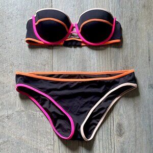 Victoria's Secret Neon Pink & Black 36B Bikini Top & Large Bottoms